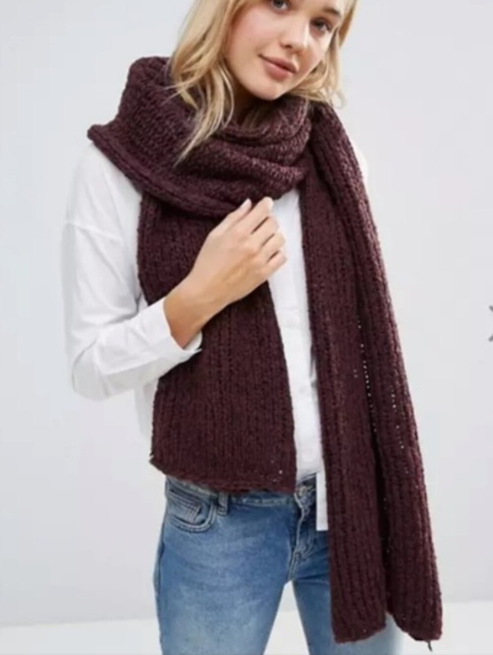 Free People Oversized Chunky Knit Wool Scarf Wool Blend